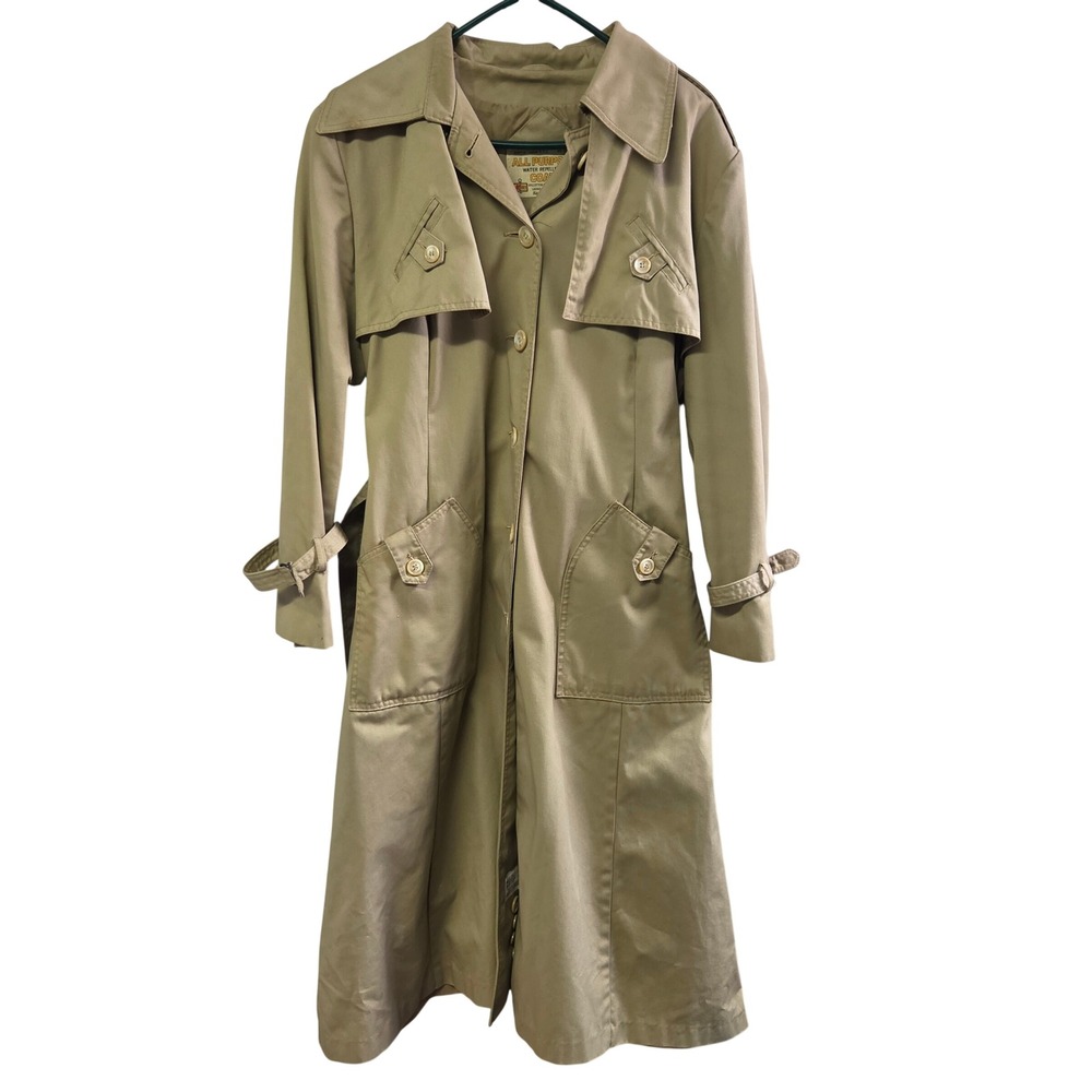 Kmart Water Repellent‎ Trench Coat Vintage Size 16 Tan Belted Long All Purpose